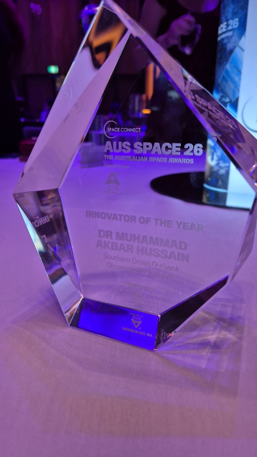 June 18. 2026 - The crystal trophy, a token of recognition of our innovation in space debris detection.