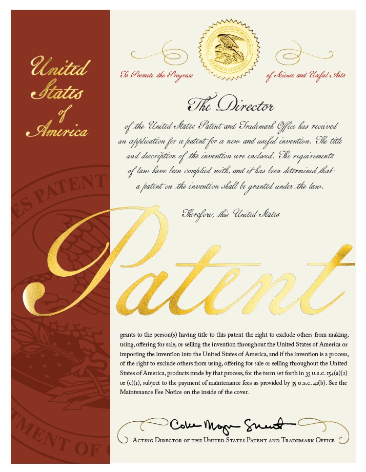 The cover page of the actual patent document