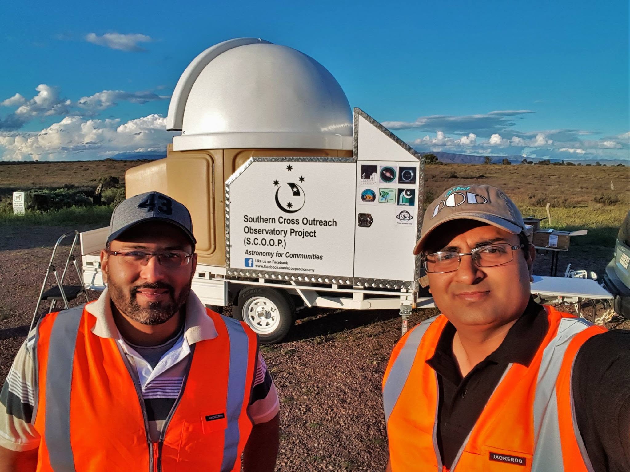 Akbar and Mehdi at the Arid Lands Botanical Garden, Port Augusta, with SCOOP in the background.
